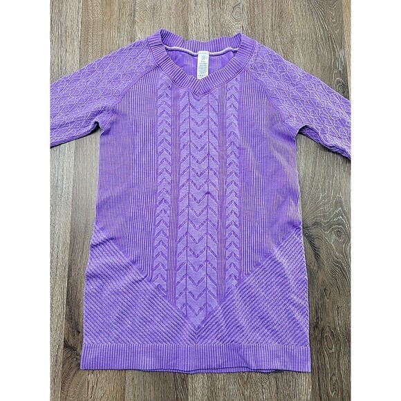 Ivivva Glacier Air  Long Sleeve Top Girls 12 Purple V-Neck Performance Knit - Picture 2 of 7